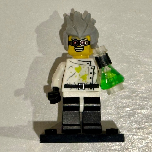 LEGO 🧪 Crazy Scientist Minifigure Mad Wild Hair, Green Beaker & Stand  Series 4 - Picture 4 of 6